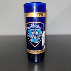 [NYPD] CITY OF NEW YORK POLICE DEPARTMENT, Tall Shot Blue Glass Vintage
